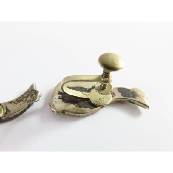 Vintage Taxco Mexico 940 Silver Abalone Screw Back Bird Earrings - Picture 5 of 7